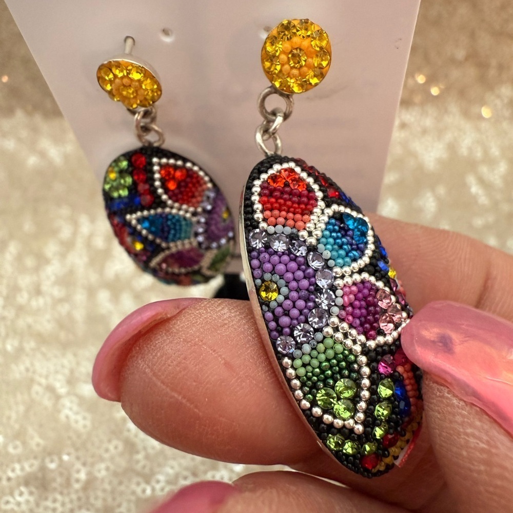 NWT Mosaico STATEMENT Earrings. Austrian Crystal, Dichroic Glass, 925 Silver - Picture 7 of 8